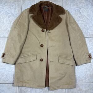 VTG Sir Pendleton 100% Virgin Wool Camel Sherpa Lined Trench Over Coat Mens Med
